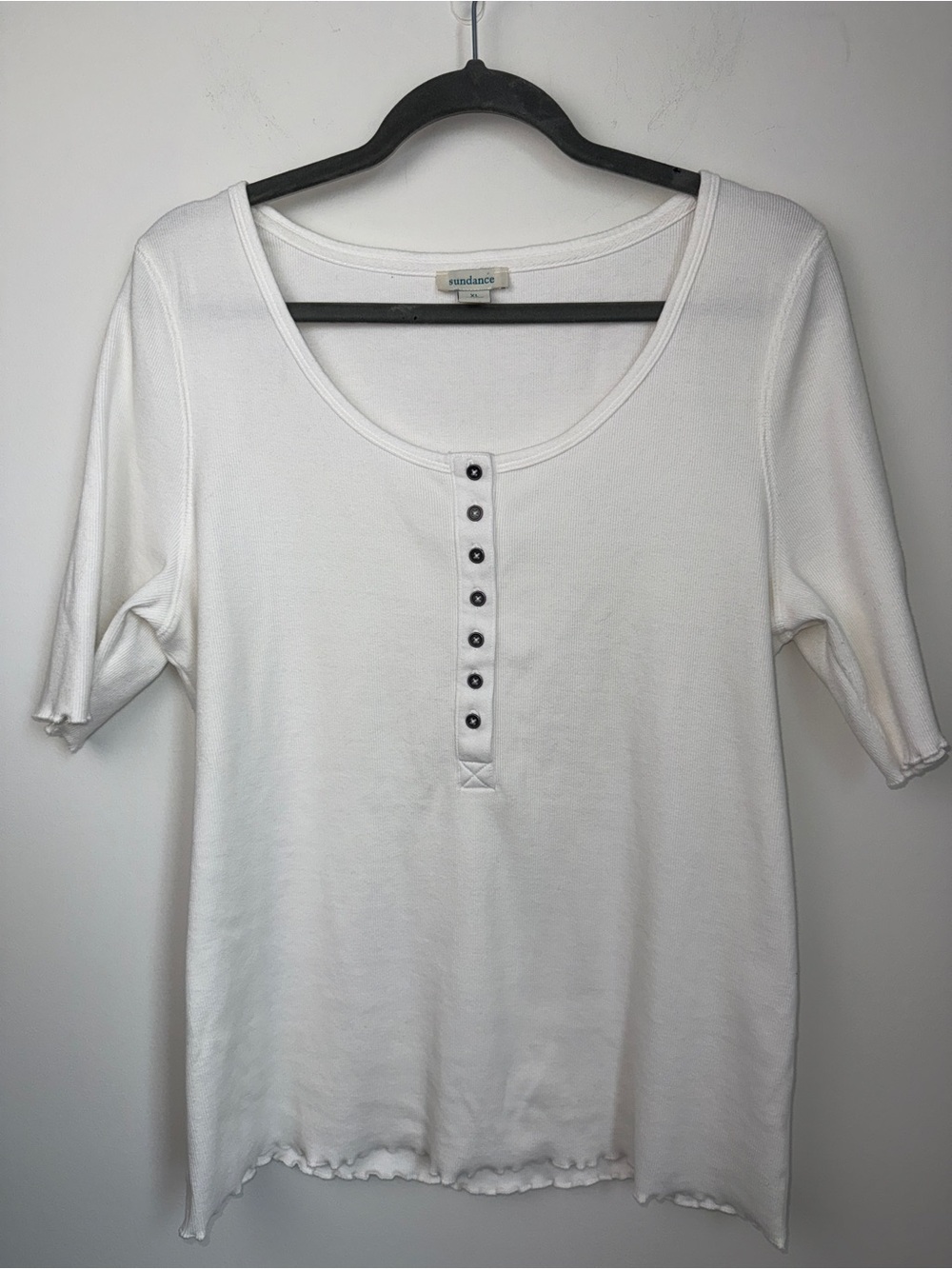 SUNDANCE ribbed cotton HENLEY TEE XL